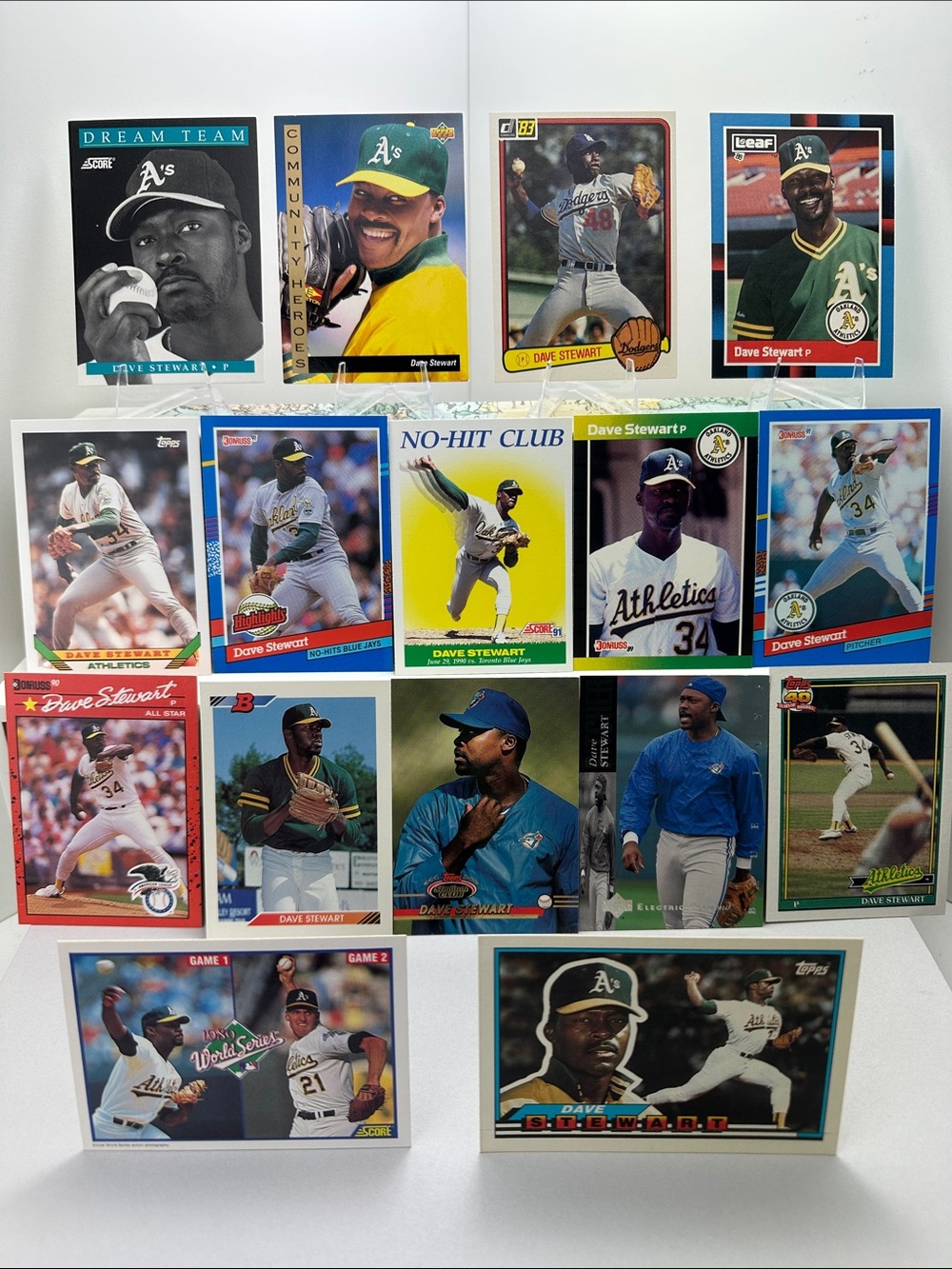 Dave Stewart vintage 1983 Dodgers Donruss card in lot of 16 (A’s, Blue Jays)
